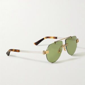 BOTTEGA VENETA BV1342S Aviator Sunglasses in Gold, Silver, & Green | NIB
